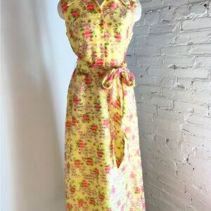 1970s Floral Yellow Maxi Dress